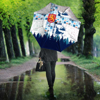 Finland Christmas Umbrella with Reindeer Forest Crest and Nordic Pattern Design - Wonder Print Shop