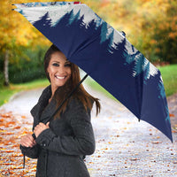 Finland Christmas Umbrella with Reindeer Forest Crest and Nordic Pattern Design - Wonder Print Shop