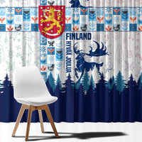 Finland Christmas Window Curtain with Reindeer Forest Crest and Nordic Pattern Design - Wonder Print Shop