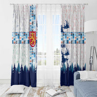 Finland Christmas Window Curtain with Reindeer Forest Crest and Nordic Pattern Design - Wonder Print Shop