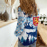 Finland Christmas Women Casual Shirt with Reindeer Forest Crest and Nordic Pattern Design - Wonder Print Shop