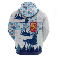 Finland Christmas Zip Hoodie with Reindeer Forest Crest and Nordic Pattern Design - Wonder Print Shop