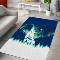 Finland Christmas Area Rug with Howling Wolf Northern Lights Forest and Snow Design - Wonder Print Shop