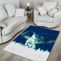 Finland Christmas Area Rug with Howling Wolf Northern Lights Forest and Snow Design - Wonder Print Shop