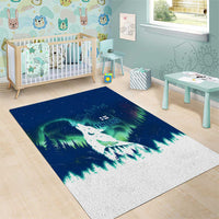 Finland Christmas Area Rug with Howling Wolf Northern Lights Forest and Snow Design - Wonder Print Shop