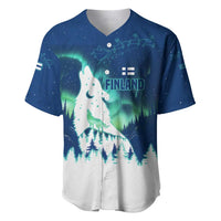 Finland Christmas Baseball Jersey with Howling Wolf Northern Lights Forest and Snow Design - Wonder Print Shop