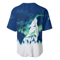 Finland Christmas Baseball Jersey with Howling Wolf Northern Lights Forest and Snow Design - Wonder Print Shop