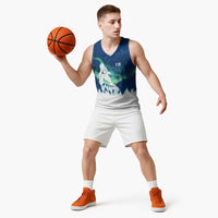 Finland Christmas Basketball Jersey with Howling Wolf Northern Lights Forest and Snow Design - Wonder Print Shop