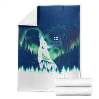 Finland Christmas Blanket with Howling Wolf Northern Lights Forest and Snow Design - Wonder Print Shop
