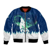Finland Christmas Bomber Jacket with Howling Wolf Northern Lights Forest and Snow Design - Wonder Print Shop