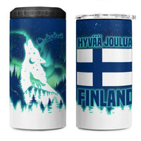 Finland Christmas 4 in 1 Can Cooler Tumbler with Howling Wolf Northern Lights Forest and Snow Design - Wonder Print Shop
