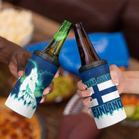 Finland Christmas 4 in 1 Can Cooler Tumbler with Howling Wolf Northern Lights Forest and Snow Design - Wonder Print Shop