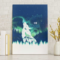 Finland Christmas Canvas Wall Art with Howling Wolf Northern Lights Forest and Snow Design - Wonder Print Shop