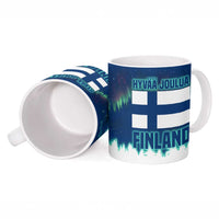 Finland Christmas Ceramic Mug with Howling Wolf Northern Lights Forest and Snow Design - Wonder Print Shop