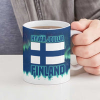 Finland Christmas Ceramic Mug with Howling Wolf Northern Lights Forest and Snow Design - Wonder Print Shop