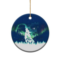 Finland Christmas Ceramic Ornament with Howling Wolf Northern Lights Forest and Snow Design - Wonder Print Shop