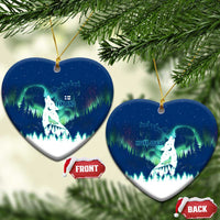 Finland Christmas Ceramic Ornament with Howling Wolf Northern Lights Forest and Snow Design - Wonder Print Shop
