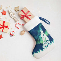 Finland Christmas Stocking with Howling Wolf Northern Lights Forest and Snow Design - Wonder Print Shop