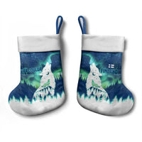 Finland Christmas Stocking with Howling Wolf Northern Lights Forest and Snow Design - Wonder Print Shop