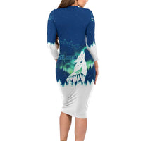 Finland Christmas Family Matching Long Sleeve Bodycon Dress and Hawaiian Shirt with Howling Wolf Northern Lights Forest and Snow Design - Wonder Print Shop