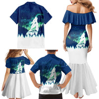 Finland Christmas Family Matching Mermaid Dress and Hawaiian Shirt with Howling Wolf Northern Lights Forest and Snow Design - Wonder Print Shop