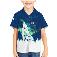 Finland Christmas Family Matching Mermaid Dress and Hawaiian Shirt with Howling Wolf Northern Lights Forest and Snow Design - Wonder Print Shop