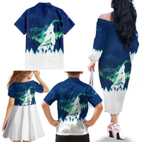 Finland Christmas Family Matching Off The Shoulder Long Sleeve Dress and Hawaiian Shirt with Howling Wolf Northern Lights Forest and Snow Design - Wonder Print Shop