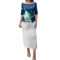 Finland Christmas Family Matching Puletasi and Hawaiian Shirt with Howling Wolf Northern Lights Forest and Snow Design - Wonder Print Shop