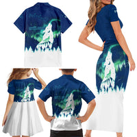 Finland Christmas Family Matching Short Sleeve Bodycon Dress and Hawaiian Shirt with Howling Wolf Northern Lights Forest and Snow Design - Wonder Print Shop