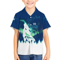 Finland Christmas Family Matching Short Sleeve Bodycon Dress and Hawaiian Shirt with Howling Wolf Northern Lights Forest and Snow Design - Wonder Print Shop