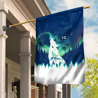 Finland Christmas Garden Flag with Howling Wolf Northern Lights Forest and Snow Design - Wonder Print Shop
