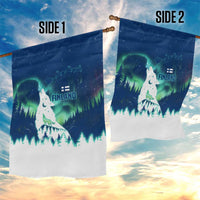 Finland Christmas Garden Flag with Howling Wolf Northern Lights Forest and Snow Design - Wonder Print Shop