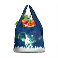 Finland Christmas Grocery Bag with Howling Wolf Northern Lights Forest and Snow Design - Wonder Print Shop