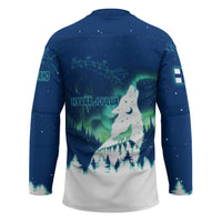 Finland Christmas Hockey Jersey with Howling Wolf Northern Lights Forest and Snow Design - Wonder Print Shop