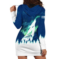Finland Christmas Hoodie Dress with Howling Wolf Northern Lights Forest and Snow Design - Wonder Print Shop