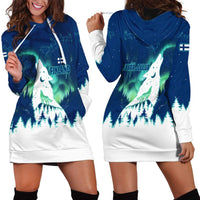 Finland Christmas Hoodie Dress with Howling Wolf Northern Lights Forest and Snow Design - Wonder Print Shop