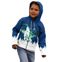Finland Christmas Kid Hoodie with Howling Wolf Northern Lights Forest and Snow Design - Wonder Print Shop