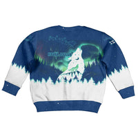 Finland Christmas Kid Ugly Christmas Sweater with Howling Wolf Northern Lights Forest and Snow Design - Wonder Print Shop