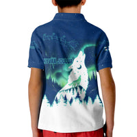 Finland Christmas Kid Polo Shirt with Howling Wolf Northern Lights Forest and Snow Design - Wonder Print Shop