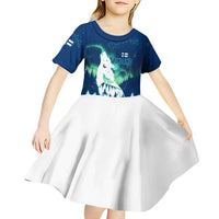 Finland Christmas Kid Short Sleeve Dress with Howling Wolf Northern Lights Forest and Snow Design - Wonder Print Shop