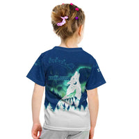 Finland Christmas Kid T Shirt with Howling Wolf Northern Lights Forest and Snow Design - Wonder Print Shop