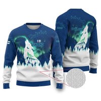 Finland Christmas Ugly Christmas Sweater with Howling Wolf Northern Lights Forest and Snow Design - Wonder Print Shop