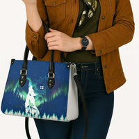 Finland Christmas Leather Bag with Howling Wolf Northern Lights Forest and Snow Design - Wonder Print Shop