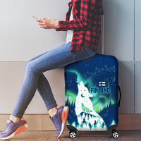 Finland Christmas Luggage Cover with Howling Wolf Northern Lights Forest and Snow Design - Wonder Print Shop