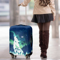 Finland Christmas Luggage Cover with Howling Wolf Northern Lights Forest and Snow Design - Wonder Print Shop
