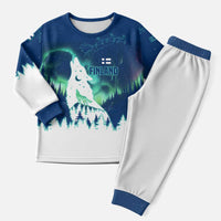 Finland Christmas Pajama Set with Howling Wolf Northern Lights Forest and Snow Design - Wonder Print Shop