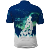 Finland Christmas Polo Shirt with Howling Wolf Northern Lights Forest and Snow Design - Wonder Print Shop