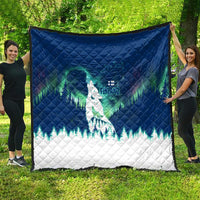 Finland Christmas Quilt with Howling Wolf Northern Lights Forest and Snow Design - Wonder Print Shop