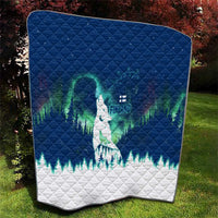 Finland Christmas Quilt with Howling Wolf Northern Lights Forest and Snow Design - Wonder Print Shop