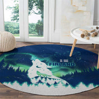 Finland Christmas Round Carpet with Howling Wolf Northern Lights Forest and Snow Design - Wonder Print Shop